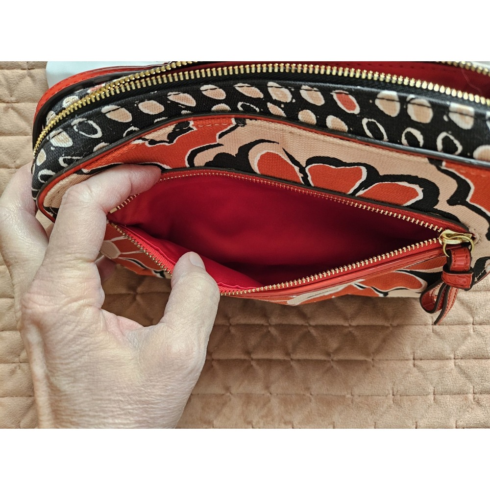 NWT Coach 25121 Poppy Floral Flower Print Scarf Crossbody w/Dust Bag, Red/Blk - Picture 10 of 13